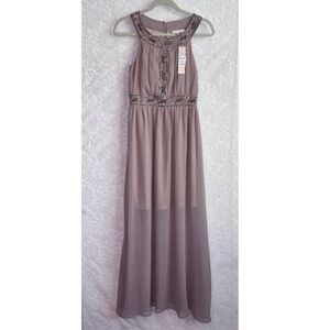 NWT Beaded Nude Taupe Sleeveless Maxi Dress full length prom/evening dress S